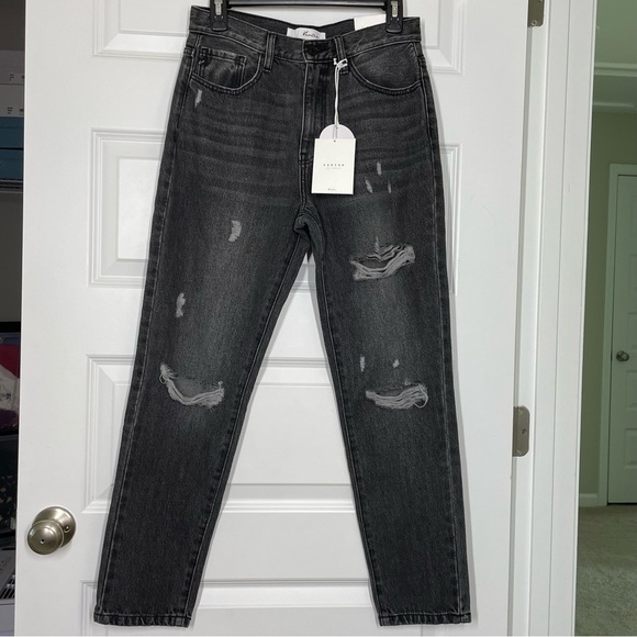 New Kancan for VICI High Rise Distressed Mom Jean in Washed Black - Picture 1 of 10